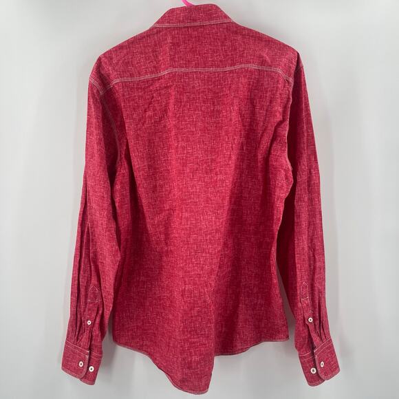 BUGATCHI Button Down Shirt Large Red/Pink Business Office Work Career Cotton - Picture 2 of 14